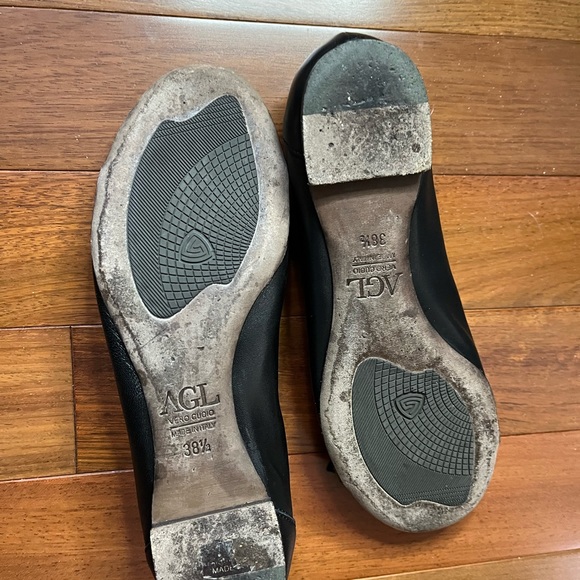 AGL Black Ballet Flats Designer Cap-Toe Buckle Patent/Leather Euro Size 38.5 - Picture 6 of 10